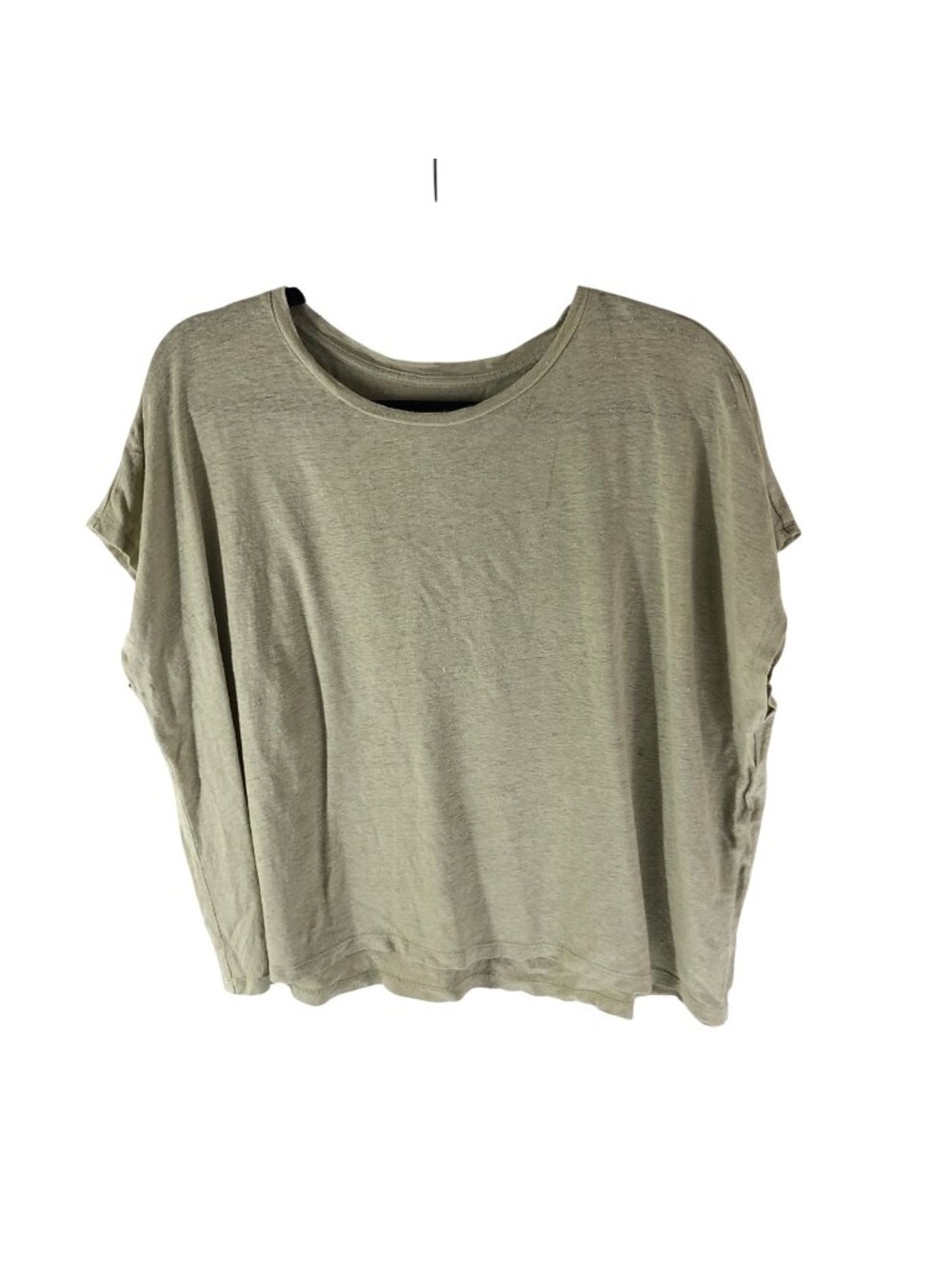Eileen Fisher Beige Organic Linen Scoop Neck Short Sleeve Boxy Knit Top Shirt M